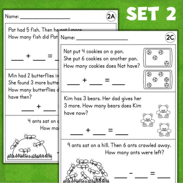 kindergarten word problem worksheets